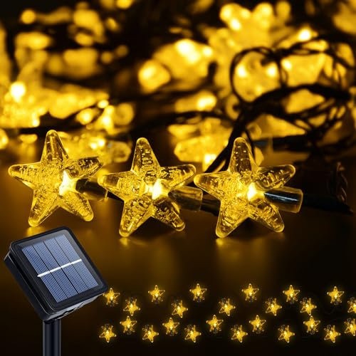 Qoosea Solar Sterne Lichterketten Außen, 6M 40 LED Weihnachten Sterne Lichterketten 8 Modi, Wasserdicht Solarlichterkette für Garten, Party, Terrasse Weihnachtesbeleuchtung Dekoration, Warmweiß