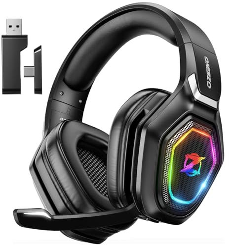 Cuffie Gaming Wireless con Microfono 2,4 GHz, Trasmettitore USB 2,4 G e Type C, Durata della batteria di 30 ore, Cuffie Gaming per Ps5, Ps4, PC