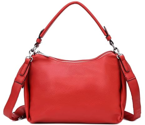 ITALYSHOP24 OBC Damen Tasche Shopper Handtasche Hobo Bag Schultertasche Cross Over Umhängetasche Beuteltasche Henkeltasche Leder Optik Rot