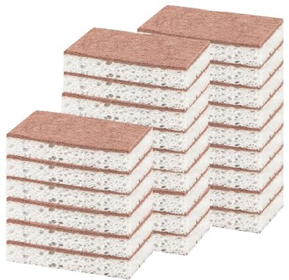 Ryichliho Spugne abrasive da cucina naturale, 24 pezzi, spugna da cucina double face per lavare piatti, padelle antiaderenti, per la pulizia di cucina e bagno