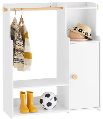 SoBuy Kinderkleiderschrank mit 2 Haken Kindergarderobe Kleiderschrank Kinderzimmer Kinder Kleiderschränke Kleiderständer Kinder Regal Kinderzimmer Weiß 94x110x35cm KMB110-W