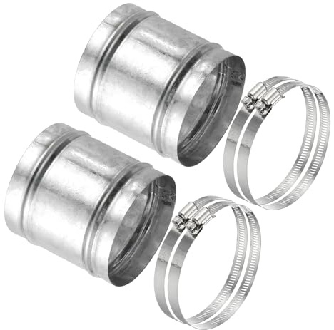 PATIKIL 100mm/4 Duct Connector, 2 Set Galvanized Steel Duct Coupling Vent Coupler Dryer Pipe Coupling Hose Extension Connector with Duct Clamps for HVAC Exhaust Fan Vent Systems, 4 Long