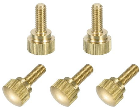 sourcing map 5Pcs Brass Knurled Thumb Screws, M4x10mm Shoulder Bolts Stepped Grip Knobs Fasteners Solid Brass Diamond Knurled Thumb Screws Knobs for Electronic, Mechanical