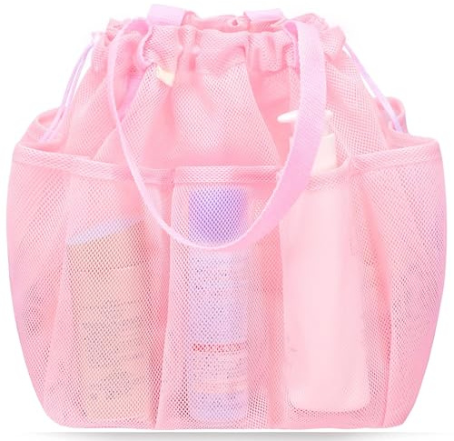 YEAMLTE Sac de Plage en Maille, Sac de Douche Femme, Sacs Douche Portable en Maille, Sacs de Douche Pliable Portable Avec Poignée pour Camping, Douche, Natation, Fitness, Grande Capacité (A)