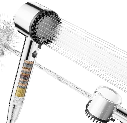 Cobbe Duschkopf mit Filter, Hochdruck Handbrause mit Filtration in 20 Schichten, 5 Strahlarten Duschbrause mit 1,5M Schlauch, Sparduschkopf Wassersparend für Hartes Wasser,Rest-Chlor,Bakterien(Chrom)