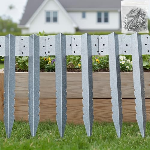 SdreMelo 12Pack Garden Edging Brackets Railway Sleeper Brackets for Lawn Edging Border Stakes 16.4 Inche /42CM Heavy Duty Garden Timber Edging Stakes Galvanised Steel Metal Fence Posts (12 PACK)