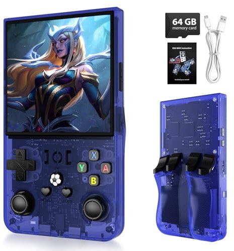 2025 New Upgrade R36MAX Retro Handheld Game Console with 64GB Built-in 18000+ Classic Games, Portable Video Gaming Console Linux System 4.0 Inch IPS Screen, 4000mAh Rechargeable Battery-Blue