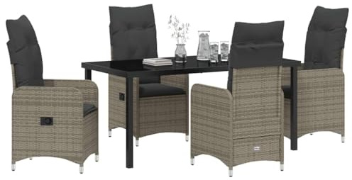 vidaXL Trädgårdsmöbelset med kudde 5 pcs Grå Poly rattan, Trädgård och terrass, hållbar och lätt, polyrotting utemöbler för mat, väderbeständig och stilren design