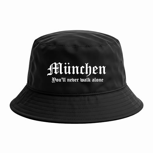 München Never Walk Alone Anglerhut | Bucket Hat & Mütze für Fußballfans – Unisex Fischerhut im Südkurve Support Style – Szene Streetwear Stadionhut für Männer & Frauen