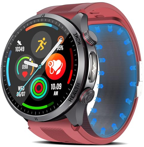 Orologio per la Pressione Sanguigna con Pompa Ad Aria, 1.43''AMOLED Smartwatch con Funzione ECG/Lipidi dell'acido Urico, Chiamata Bluetooth, Pulsante SOS, Condivisione dei Dati Sanitari (Rosso)