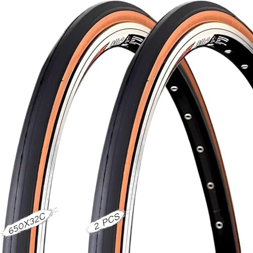 YUMEIGE 650 32c Reifen 2er-Set 650x32c Reifen Braun Side Slick 650 x 32c Pannensichere Rennradreifen 650 x 32c 32-571 Drahtreifen for Vorder- und Hinterräder