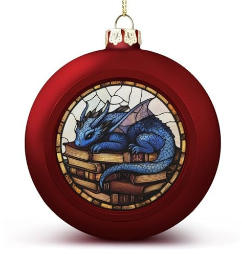 Buntglas eines blauen Drachen Weihnachtskugel, bruchsicher, hängende Weihnachtskugeln für Weihnachtsbaumdekoration, rote Weihnachtsbaumkugeln für Urlaub, Hochzeit, Party