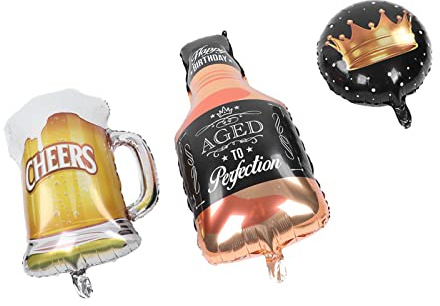 Phefop Beer Mug Party Balloons, Whiskey Bottle Foil Pack with Leaf Decorations, Aluminum Material and Reusable, Easy to Inflate, Vibrant Decorations for Weddings, Birthdays, Baby Showers