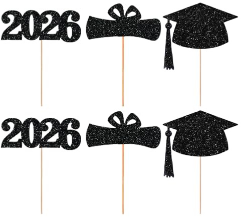 Examen toppers – Bukett och tårtspett, bordsfästen för firandet 2026 med festlig avslutningsdesign, stabilt kartongmaterial, festdekorationsverktyg, för skolevenemang, fest