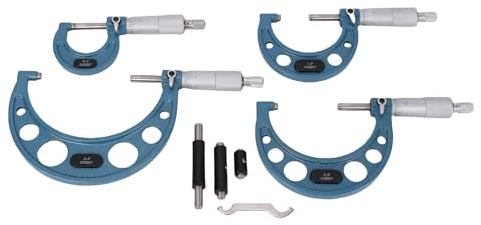 Walfront Ensemble de Micromètres Extérieurs, 4 Pièces, Ensemble de Micromètres Mécaniques de Précision en Acier trempé avec clé et étui de Normes D'étalonnage 1 /2/3