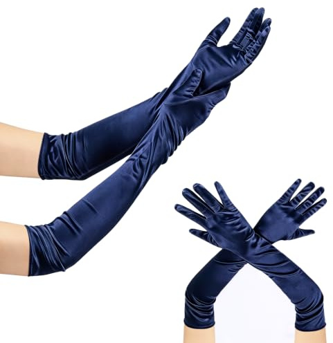 ztowoto Elegant Black Long Gloves Satin Gloves - Finger Long Gloves For Women, Stretchy Opera Gloves 1920s Style，Evening Gloves For Party Dance Wedding Prom（Navy Blue）