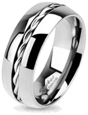 Paula & Fritz® Ring Herren Silber Kabel-Inlay Titan-IUM Grade 2 Größe 52 (16,6) - 70 (22,3) 6-mm 8-mm Ringbreite Partnerring Verlobungsring Damen-Ring
