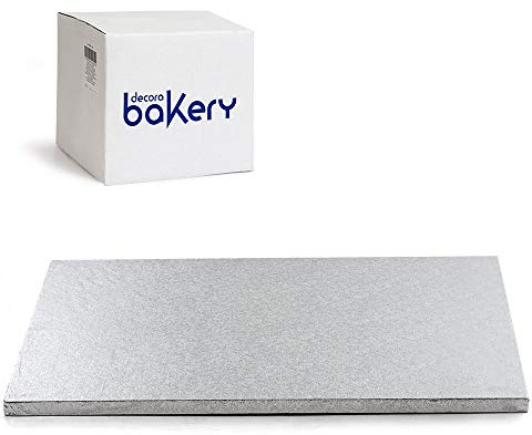 DECORA, 0931225 Rechteckiger stabiler Tortenuntersetzer, Silberfarben, aus mit Aluminium beschichteter Zellulosepaste, Robust und strapazierfähig, Ideal zum Präsentieren von Torten, 50 x 70 x 1,2 cm.