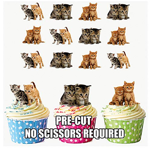 AK Giftshop PRE-CUT Cute Kittens/Cats - Edible Cupcake Toppers/Cake Decorations (Pack of 12)