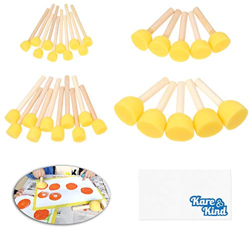 Kare & Kind 30 Stück runde Schwamm-Bürsten, Malwerkzeuge, für Kunst, Handwerk, Schablonen, Graffiti, Verschiedene Größen, Schaumstoffbürste und Holzgriff