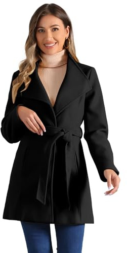 Allegra K Women's Winter Elegant Stand Collar Overcoat Long Belted Pea Coat | Long Sleeve, Classic, Mid-thigh Trench Coats, Outwear With Pockets