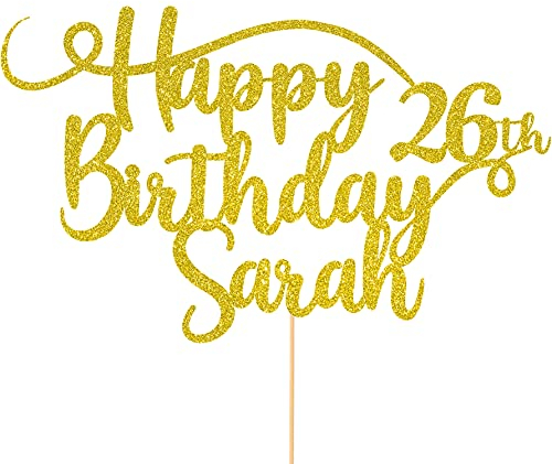 Personalised Happy Birthday Glitter Cake Topper - Gold Any Name & Any Age Glitter Cake Decoration and Sprinkles - Happy Birthday Decorations - Personalised Toppers for Cakes by Cakeshop