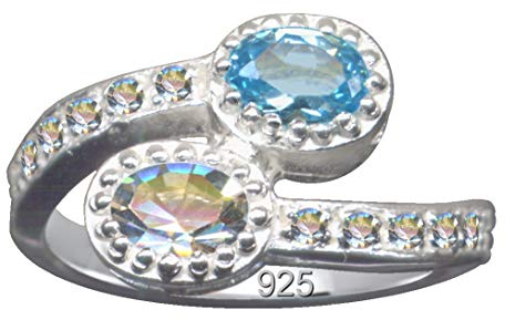RING/Echt Silber 925 mit Zirkonia/Jugendstil Design/Steinfarbe: klar weiss blau/modern cool trendy hip/Online Shop Schmuck kaufen / 59042