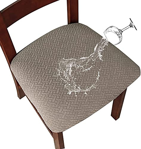 LANSHENG Wasserdicht Stuhlhussen 4er Set, Abnehmbarer Waschbarer Stuhlbezug Sitzfläche, Stretch Stuhlhussen für Esszimmer Restaurants Küchen Hotels (Taupe, 4er Set)