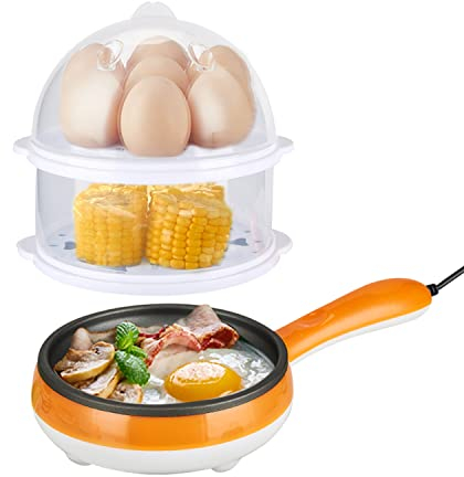 Sartén Eléctrica, Mini Sartén Antiadherente Multifunción, Con Man-go Anti Escaldado, Hervidor de Huevos de Doble Capa, Vaporizador Para Desayuno, Enchufe Europeo de 220v