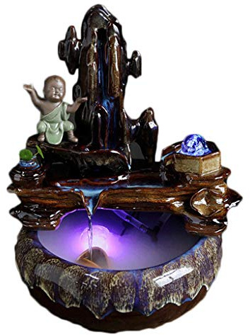 Tabletop Water Fountains Smiley Lucky Gifts Ceramic Tabletop Water Fountain - Indoor Zen Desktop Relaxing Water Feature - Interior Spa and Yoga Decoration Indoor Fountain (Color : B)