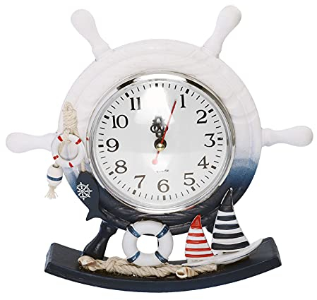 DOITOOL 1stk Schaukeluhr Rustikale Ornamente Nautische Tischuhr Segelboot-Ornament Verzierung Am Meer Nautischer Tafelaufsatz Moderner Wecker Wohnkultur Strand Das Mittelmeer Holz Geschenk