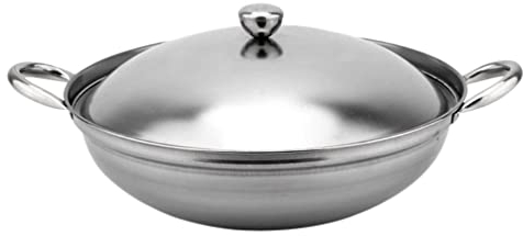 DOITOOL Camping Skillet Stainless Steel Wok Pot with Lids Hot Pot Pot Chinese Traditional Deep Wok Pan with Double Handle for Home Kitchen Restaurant Silver（25cm） Stainless Steel Cookware