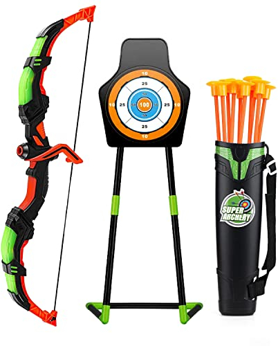 VALYPANOR Bow and Arrow Set for Kids Archery Set with LED Lights Includes 10 Suction Cup Arrows, Quivers & Standing Target for 3-12 Years Old Boys & Girls Outdoor Toys