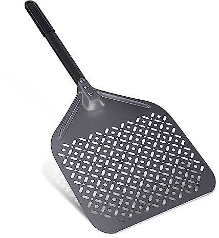 NUTUNI Pelle à Pizza, Plaque à Pizza pour Four en Aluminium Anodisé Dur avec Poignée Bonne Prise, Grattoir à Pizza Perforé pour Pizzas, Pain, Tartes Faites Maison 30 cm
