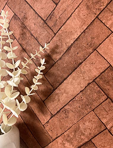 Newroom Tapete Rot Vliestapete Ziegelstein - Steintapete Modern Kupfer Terrakotta Klinker Fischgräten Steinoptik 3D Optik Backstein Fischgrätmuster inkl. Tapezier-Ratgeber