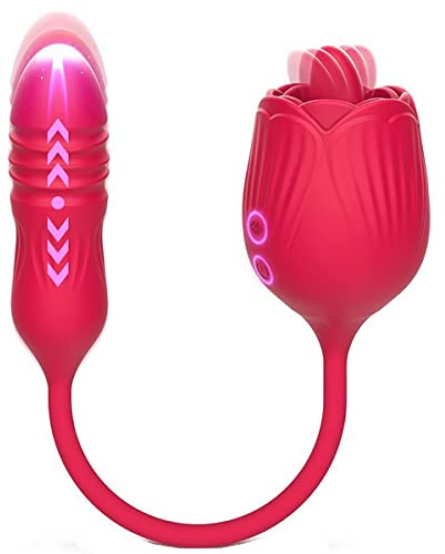 3 in 1 Doppelkopf Vibrator mit stoßfunktion 10 Leckenmodi und 10 Teleskopmodi für sie, Wasserdicht Elektrischer Zunge Lecken G-Punkt Klitoris Stimulator Erotic Sexspielzeug für Frauen Paare(Rot)