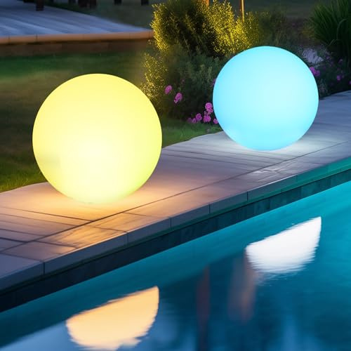 Lot de 2 lampes solaires RVB pour extérieur, 30 cm, avec télécommande, 16 changements de couleur, 1200 mAh, type C, rechargeables, IP66, étanche, pour étang, balcon, terrasse, pelouse, patio