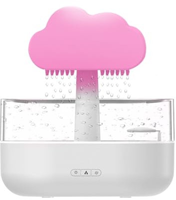 MIFXIN Rain Cloud Humidifier, Mushroom Aromatherapy Diffuser, Raining Cloud Night Light with 7 Color Lights, Timing Water Drip Aroma Diffuser Waterfall Lamp for Bedside Sleeping Relaxing Mood (White)