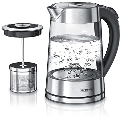 Arendo - Bouilloire électrique en verre avec réglage de la température et passoire à thé théière - Températures réglables 40 70 80 100 degrés - capacité de 1,7 litres - Arrêt automatique