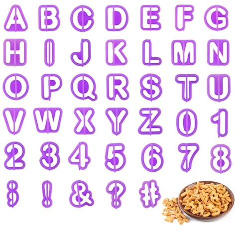 Juego de 40 cortadores de galletas del alfabeto, de plástico morado, decoración de pasteles, cortadores de números de fondant, herramientas de fondant, sellos de letras y números para azúcar,
