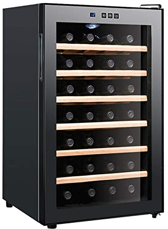 Suuim Enfriador de Vino Refrigerador de Vino de Doble Zona para 28 Botellas con Puerta de Vidrio Templado de Acero Inoxidable Aislamiento de Vidrio Templado Hueco Apto para Botellas de champán, Fre