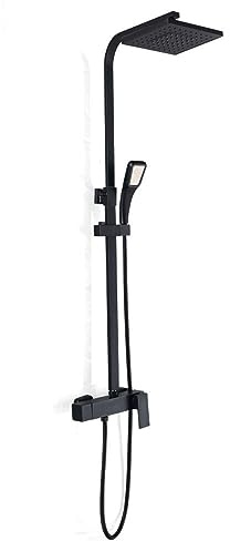 PUDLOR Ensemble de douche noir - Accessoires de douche - Système de douche à effet pluie - Douche à effet pluie complète avec douchette à main - Colonne de douche réglable pour salle de bain