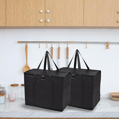Thermally Insulated Shopping Bags Insulated Food Delivery Bags Black Cool Bags Keep Food Warm Or Cool Insulated Reusable Shopping Bag Grocery Shopping Bag Collapsible And Foldable (2 x Large Bags)