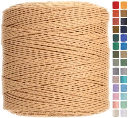 GOHOHOF Makramee-Schnur, 3 mm x 800 m, natürliche Baumwollschnur für Makramee-Handwerk, weich, farbig, perfekt für Pflanzenaufhänger, Wandbehänge und Traumfänger, Latté