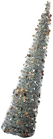 PRETYZOOM 1pezzi Albero Di Natale in Pet Plastica Pieghevole Telescopico Decorazione Casa Feste Natale Argento