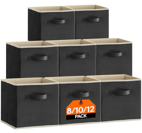 Lifewit Aufbewahrungsbox, 10 Stück, Schwarz, 26,5 x 26,5 x 28 cm, 20 L | Faltbox aus Stoff, Ordnungsboxen mit Griffen für Würfelregal Kleiderschrank, Aufbewahrungswürfel für Kleidung, Bücher