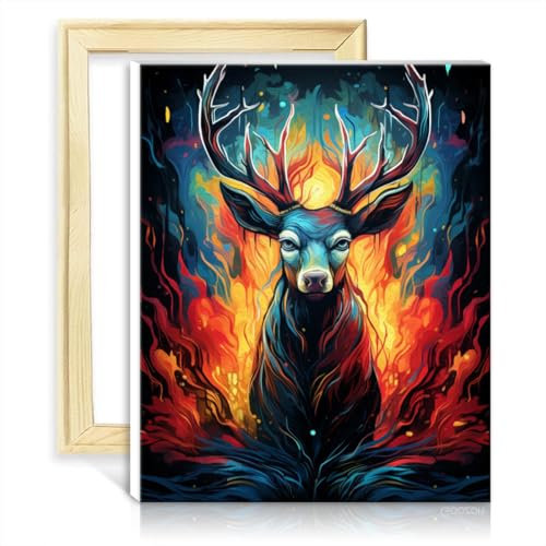 LiHEQING Ölgemälde „Hirsch im Sturm“, Ölgemälde zum Selbermachen, Aquarell mit Pinseln und Acrylbildern für die Wanddekoration zu Hause, ohne Rahmen (60 x 75 cm)