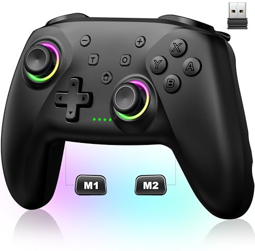 CoguyTech PC Controller Wireless Kompatibel mit Switch 2/Windows PC/Switch mit Hall Joystick Trigger, Kein Drift und Dead Zones, Gaming Bluetooth Gamepad 6 RGB Licht Programmierung Turbo,Schwarz