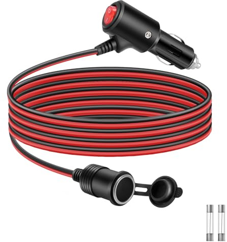 Thlevel Zigarettenanzünder Verlängerungskabel Buchse Stecker Auto Adapter | 16AWG 1 Meter mit Schalter und 15A Sicherung für 12V-24V LKW Lieferwagen Wohnmobil