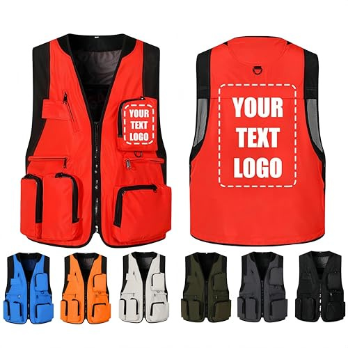 Generisch Personalisierte bedruckbare Warnweste aufdruck mit Foto und Text oder mehrfarbigem Logo und Mehreren Taschen, Warnschutz Arbeitsweste Sicherheitsweste mit bedruckbare